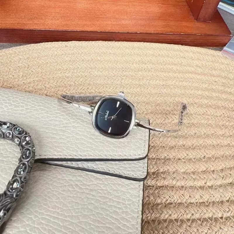 Mishali M24047 Bracelet Watch-  Silver Bracelet Black Face – view 4