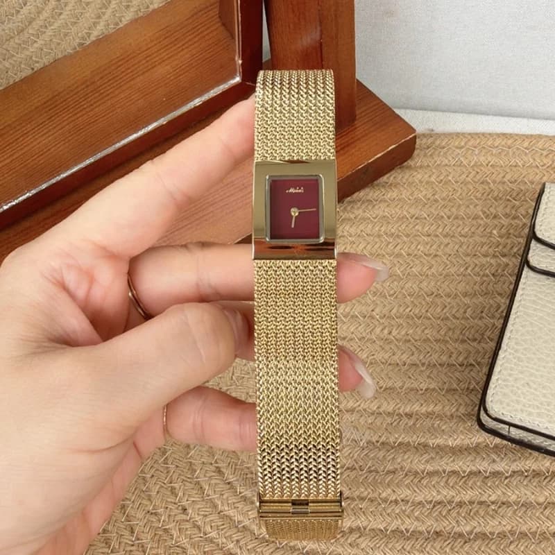 Mishali 250681 Luxury Bracelet Watch- Golden Bracelet Maroon Face – view 2
