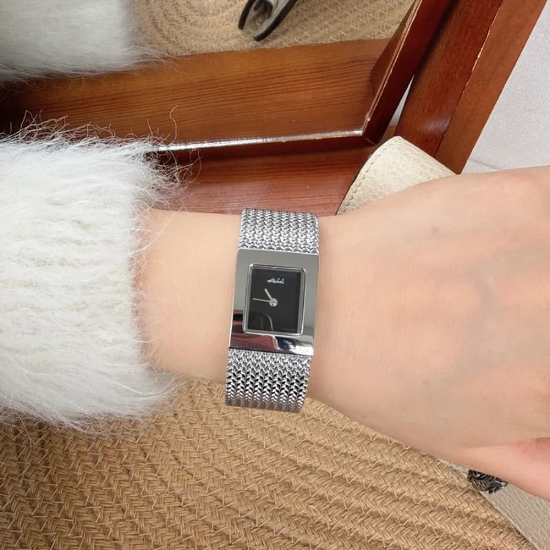 Mishali 250681 Luxury Bracelet Watch- Silver Bracelet Black Face