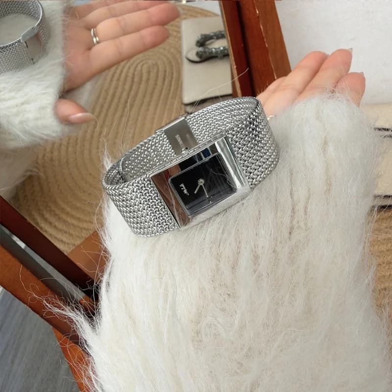 Mishali 250681 Luxury Bracelet Watch- Silver Bracelet Black Face – view 3