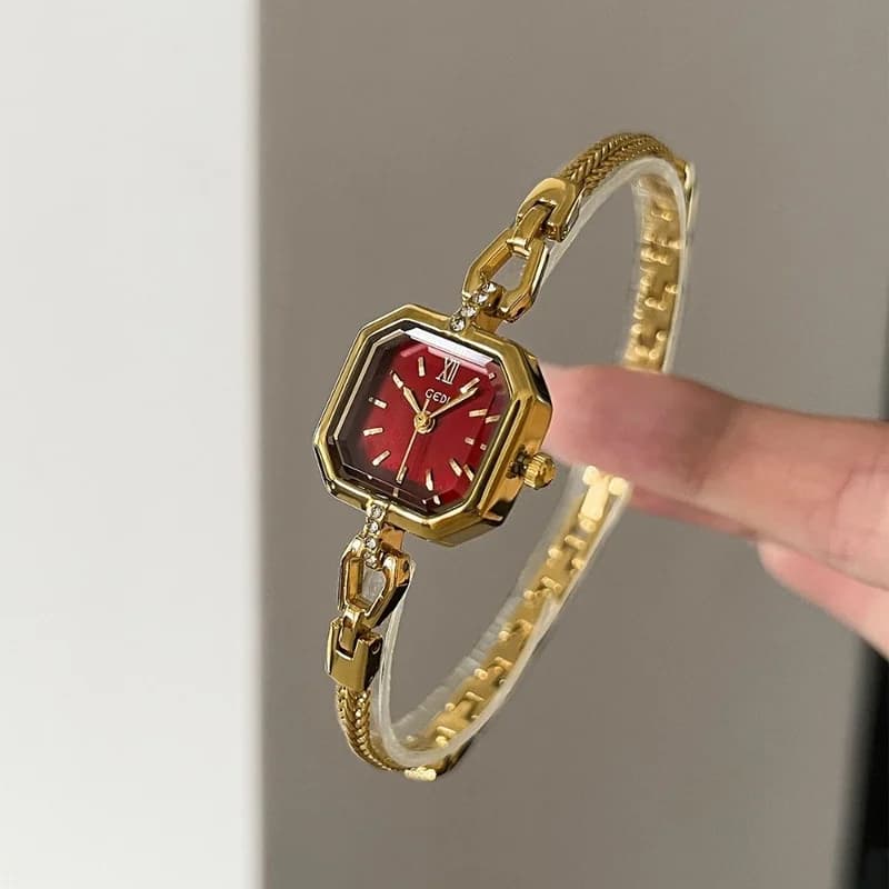 Gedi 62042 luxury bracelet Watch- Golden Belt Maroon Face