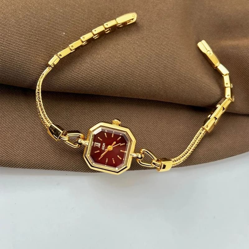 Gedi 62042 luxury bracelet Watch- Golden Belt Maroon Face – view 2