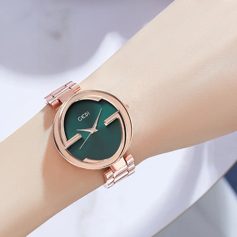 GEDI 8071 Gucci Inspired Design- Rose Gold Bracelet Green Face – view 2