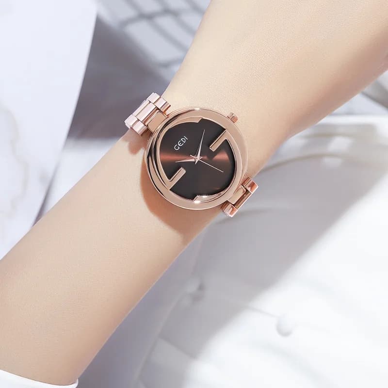 GEDI 8071 Gucci Inspired Design- Rose Gold Bracelet Brown Face – view 2