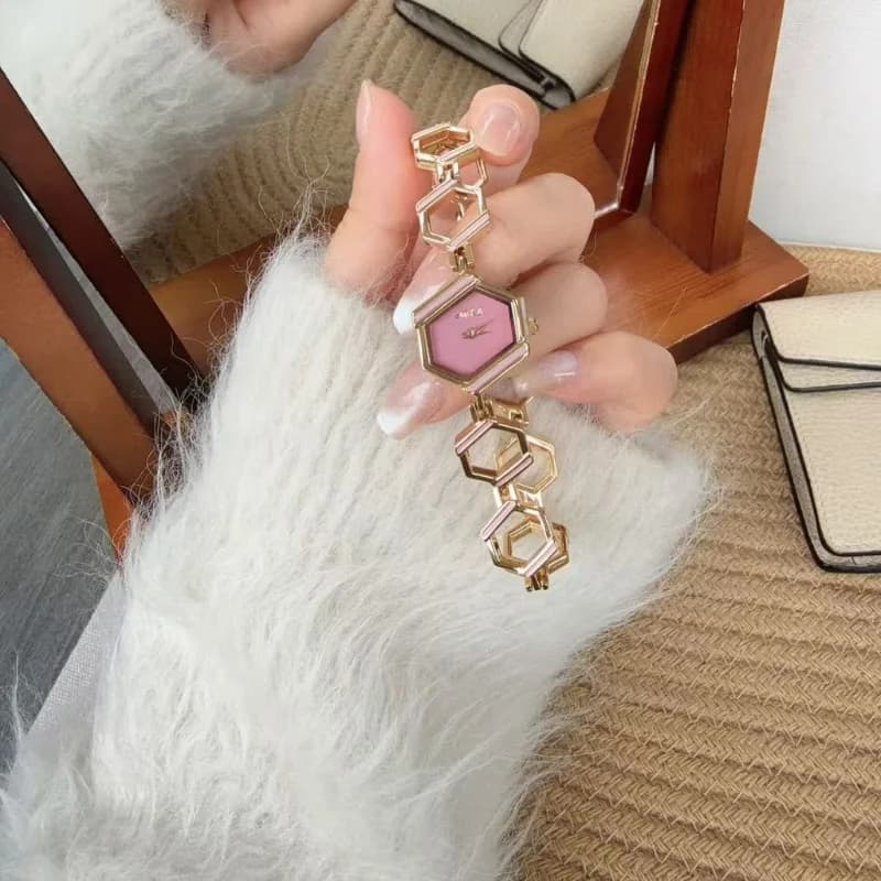 Mishali 25118 Luxury Ladies Watch- Golden Bracelet Pink Face – view 2