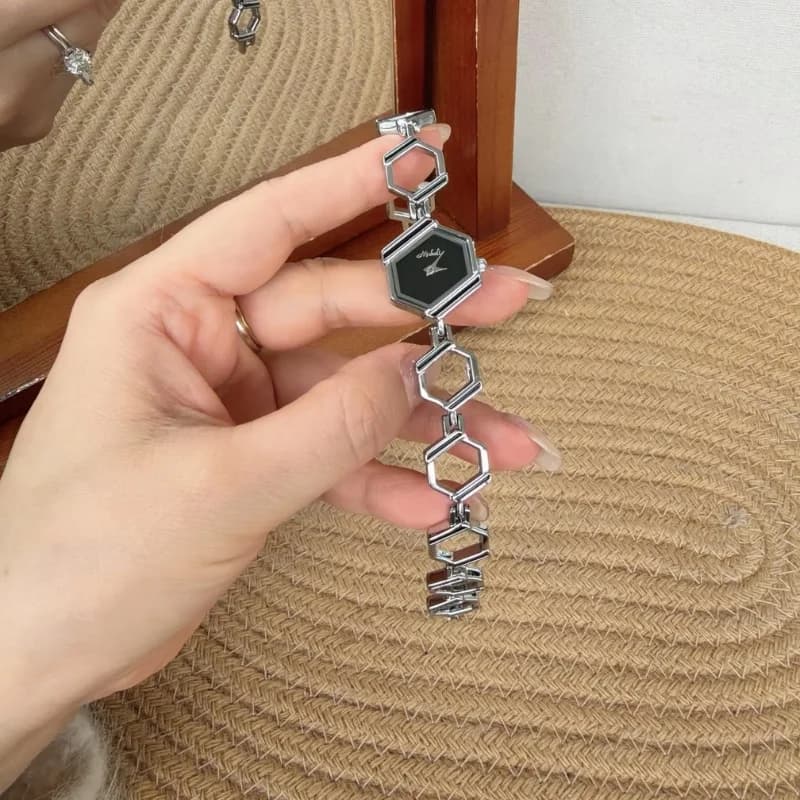 Mishali 25118 Luxury Ladies Watch- Silver Bracelet Black Face – view 2