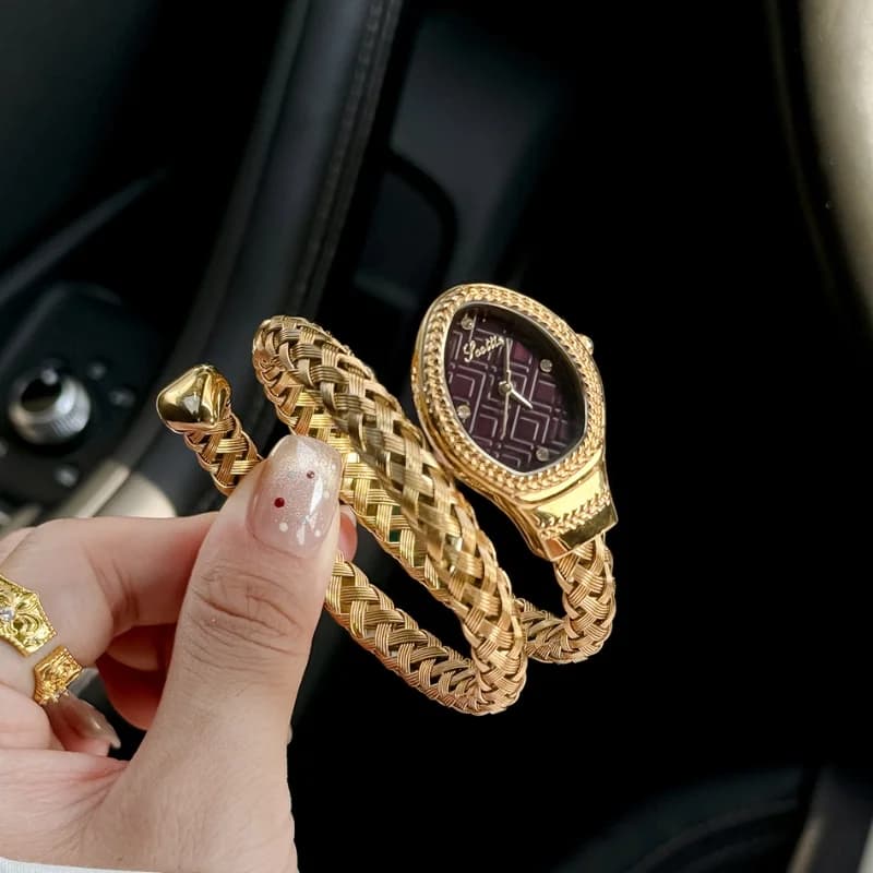Scottie 9791 Serpenti Ladies Watch- Golden Bracelet Maroon Head