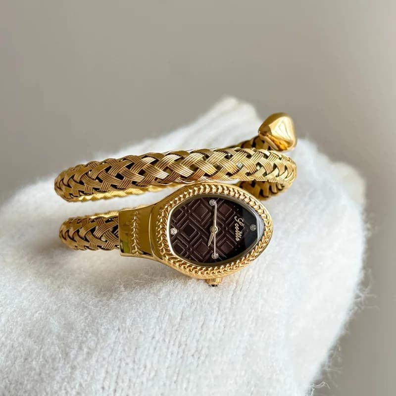 Scottie 9791 Serpenti Ladies Watch- Golden Bracelet Maroon Head – view 2