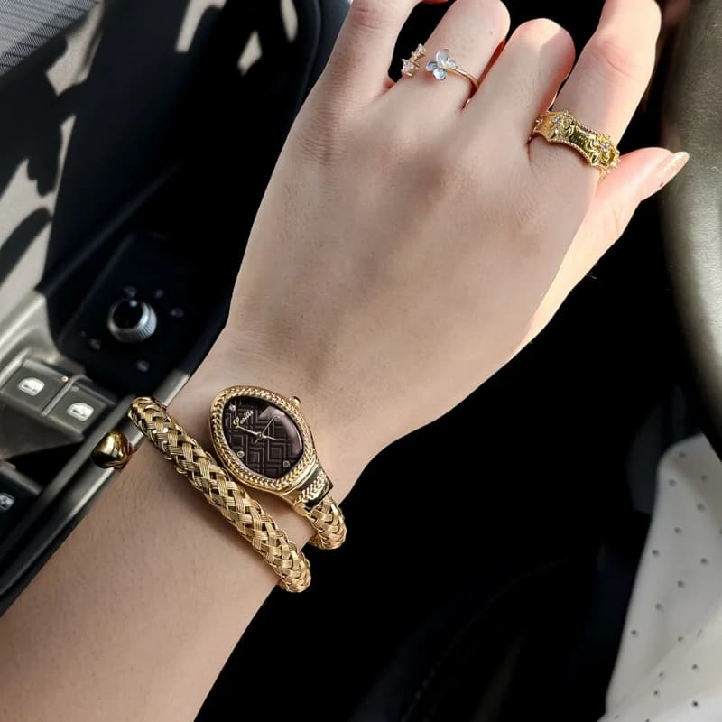 Scottie 9791 Serpenti Ladies Watch- Golden Bracelet Maroon Head – view 3
