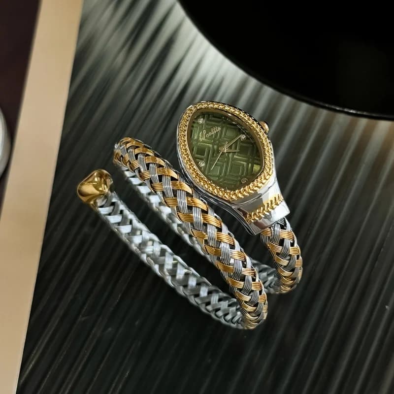 Scottie 9791 Serpenti Ladies Watch- Dual Tone Bracelet Green Head – view 2