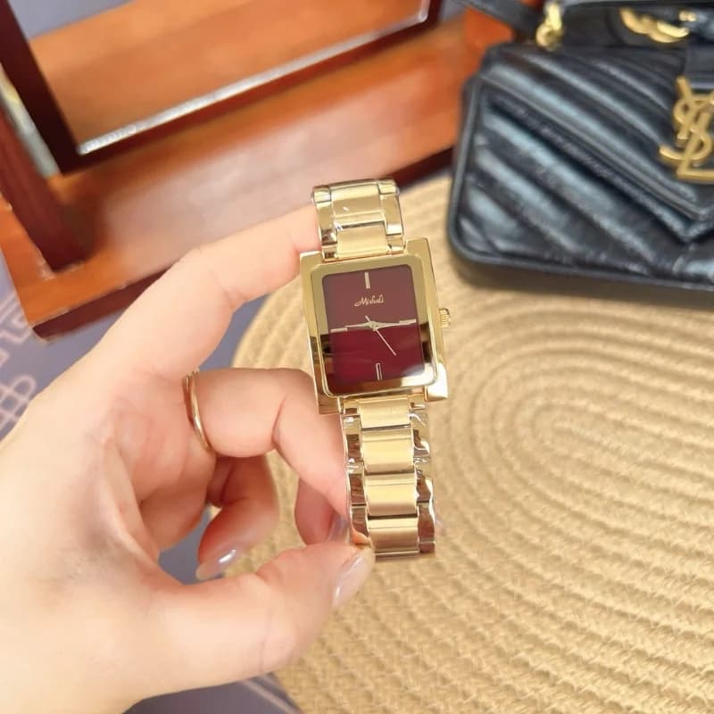 Mishali M21026SS Golden Bracelet Maroon Face- Luxury Women's Watch