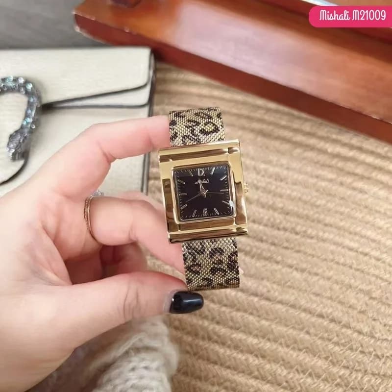 MishaLi M21009- Golden Leopard Design Bracelet Black Face – view 2