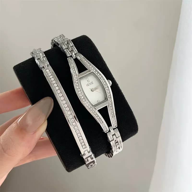 IEKE 88415- Silver Bracelet Maroon Face with Matching Bracelet