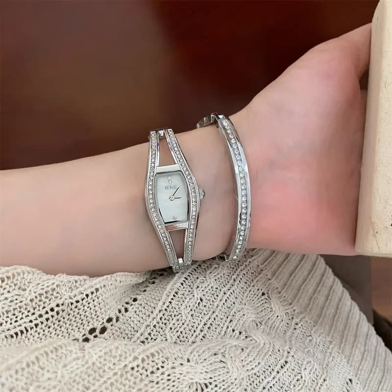 IEKE 88415- Silver Bracelet Maroon Face with Matching Bracelet – view 2