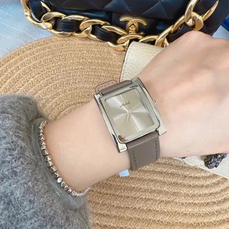 Mishali M21026 Gray Leather Belt Silver Face – view 2