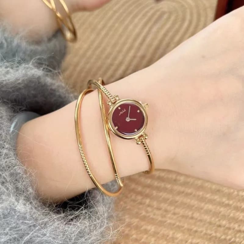Mishali M2505 3 Golden Bangles Maroon Face Ladies Watch – view 2