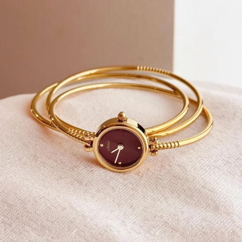 Mishali M2505 3 Golden Bangles Maroon Face Ladies Watch – view 3