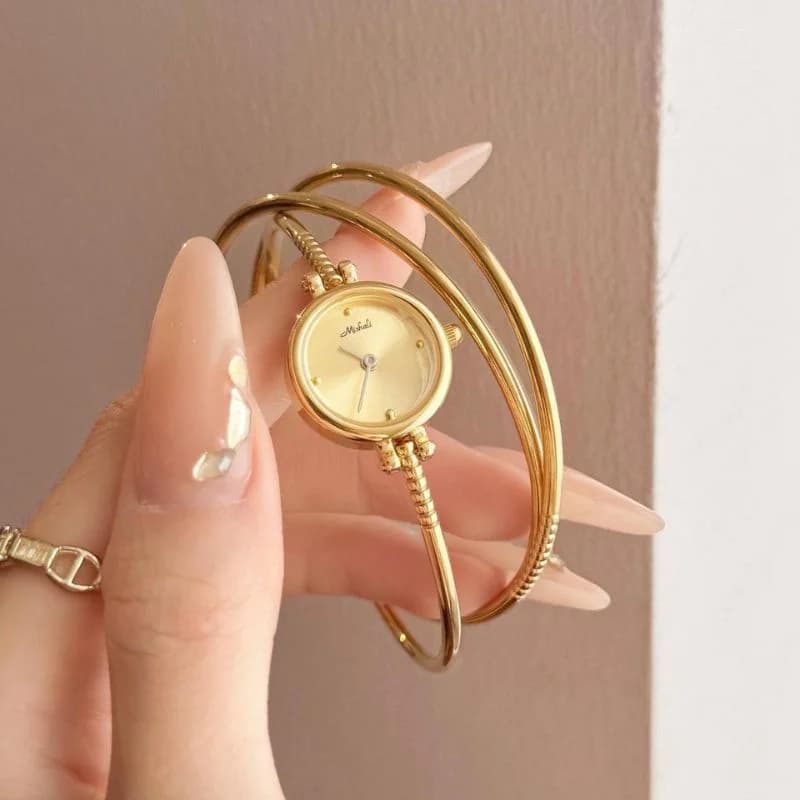 Mishali M2505 3 Golden Bangles Golden Face Ladies Watch