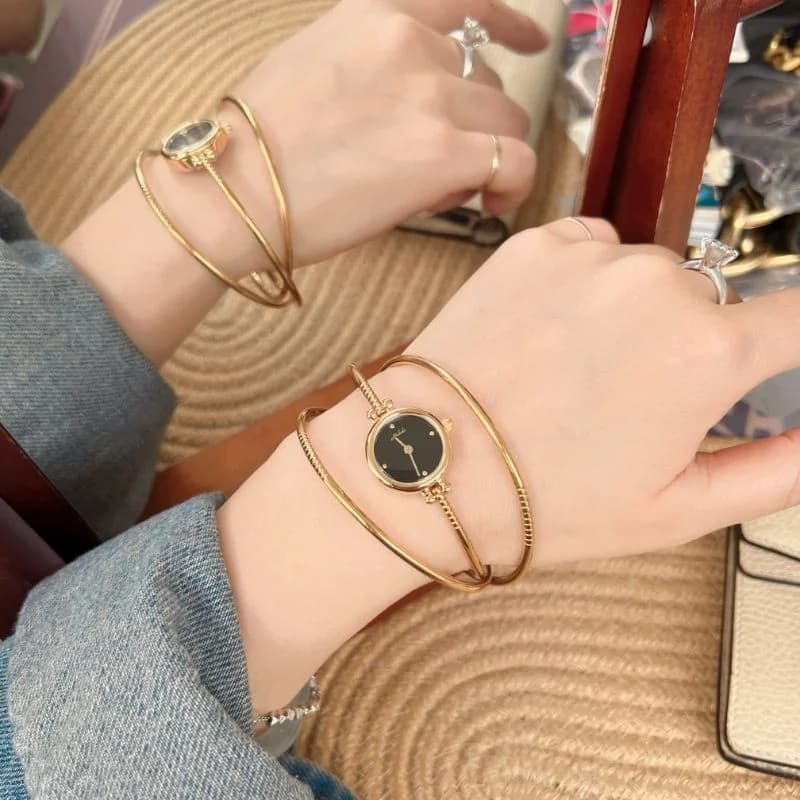 Mishali M2505 3 Golden Bangles Black Face Ladies Watch – view 2