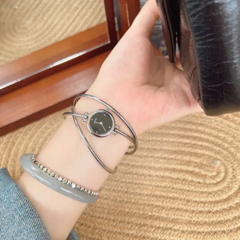 Mishali M2505 3 Silver Bangles Black Face Ladies Watch – view 3
