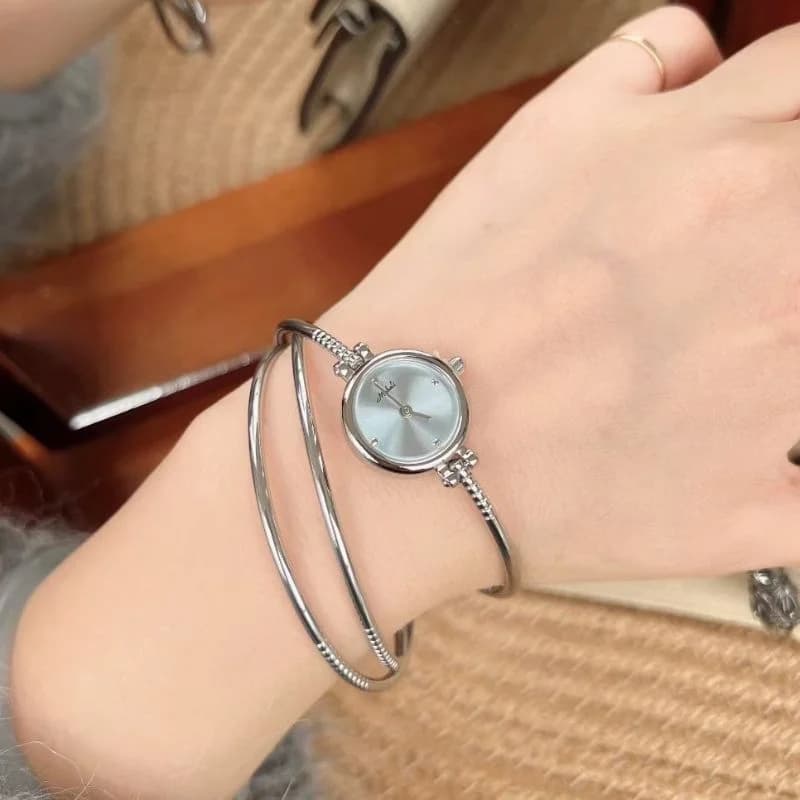 Mishali M2505 3 Silver Bangles Blue Face Ladies Watch