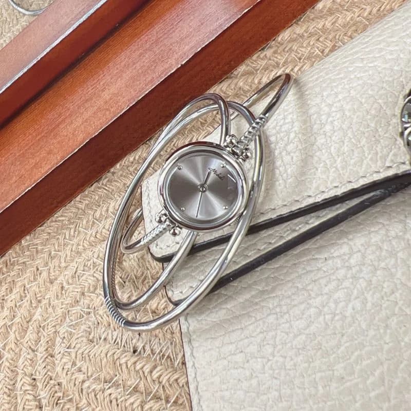 Mishali M2505 3 Silver Bangles Gray Face Ladies Watch