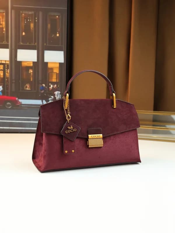 Cocio Maroon Handbag for Women New Brush Leather Suede High-End Ladies Crossbody Bag