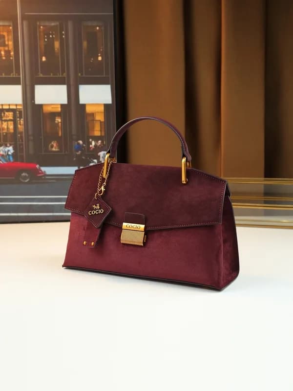 Cocio Maroon Handbag for Women New Brush Leather Suede High-End Ladies Crossbody Bag – view 2