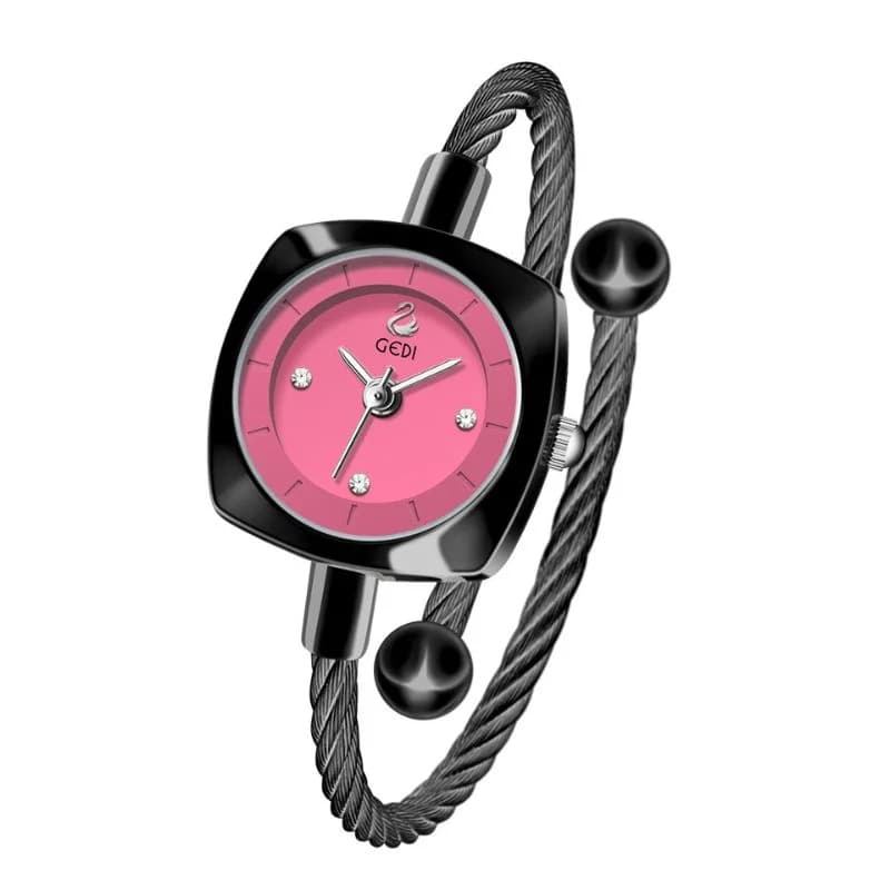 Gedi 62038 Black Bracelet Raspberry Pink Face