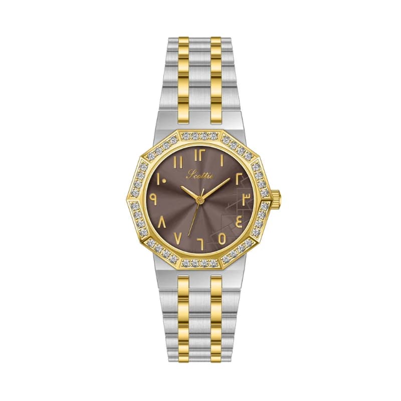 Scottie 9799 Dual Tone Bracelet With Maroon Arabic Dial