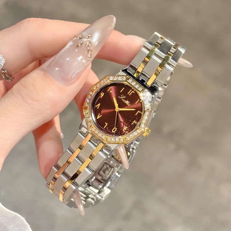 Scottie 9799 Dual Tone Bracelet With Maroon Arabic Dial – view 2