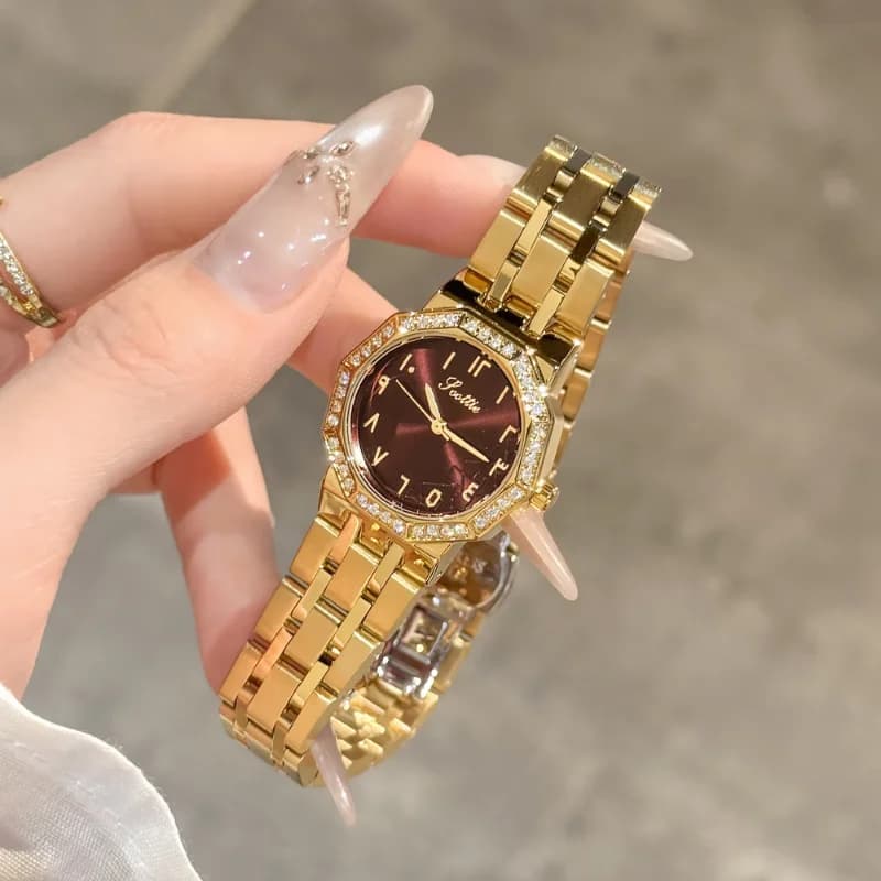 Scottie 9799 Golden Bracelet With Maroon Arabic Dial – view 3