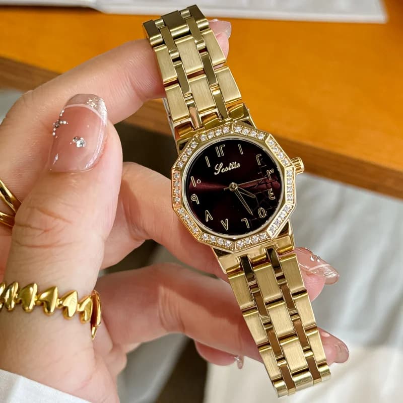 Scottie 9799 Golden Bracelet With Maroon Arabic Dial – view 4