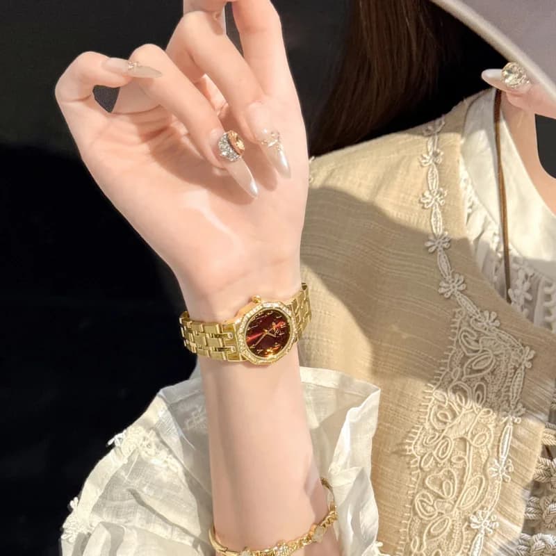 Scottie 9799 Golden Bracelet With Maroon Arabic Dial – view 5