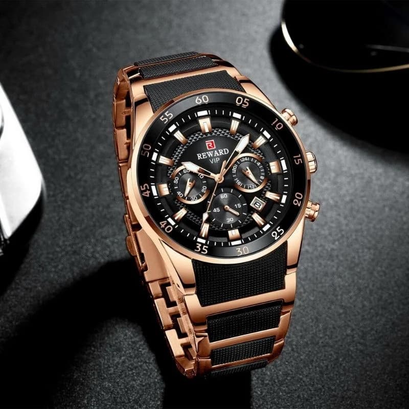 Reward RD81011M Rose Gold Bracelet Black Face- Chronograph