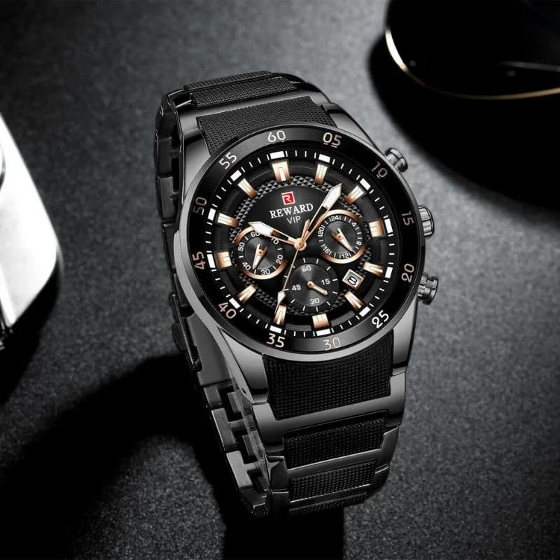 Reward RD81011M Silver Bracelet Black Face- Chronograph