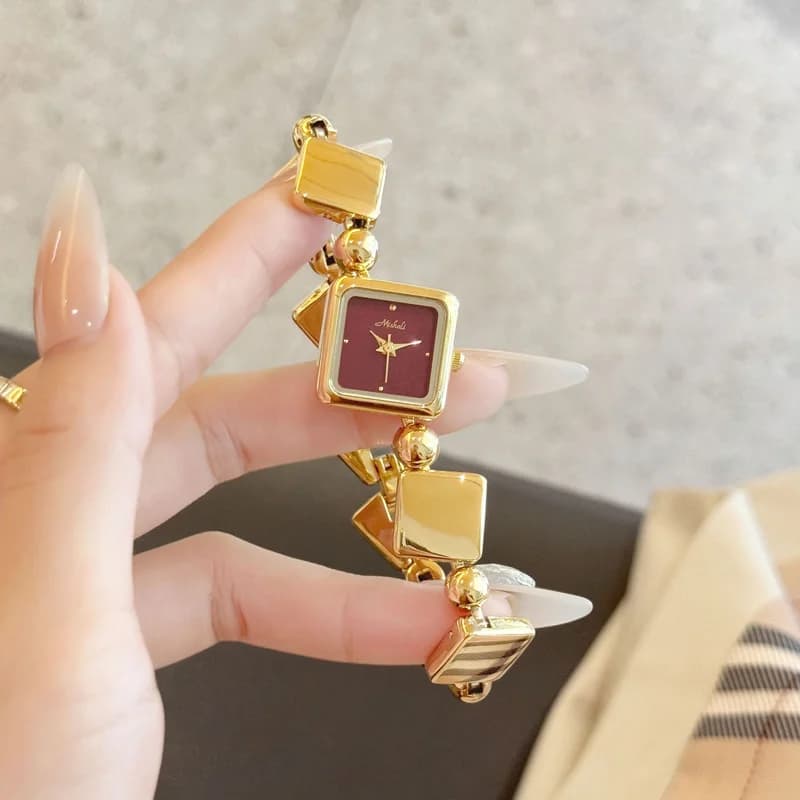 Mishali M25117 Golden Bracelet Maroon Face