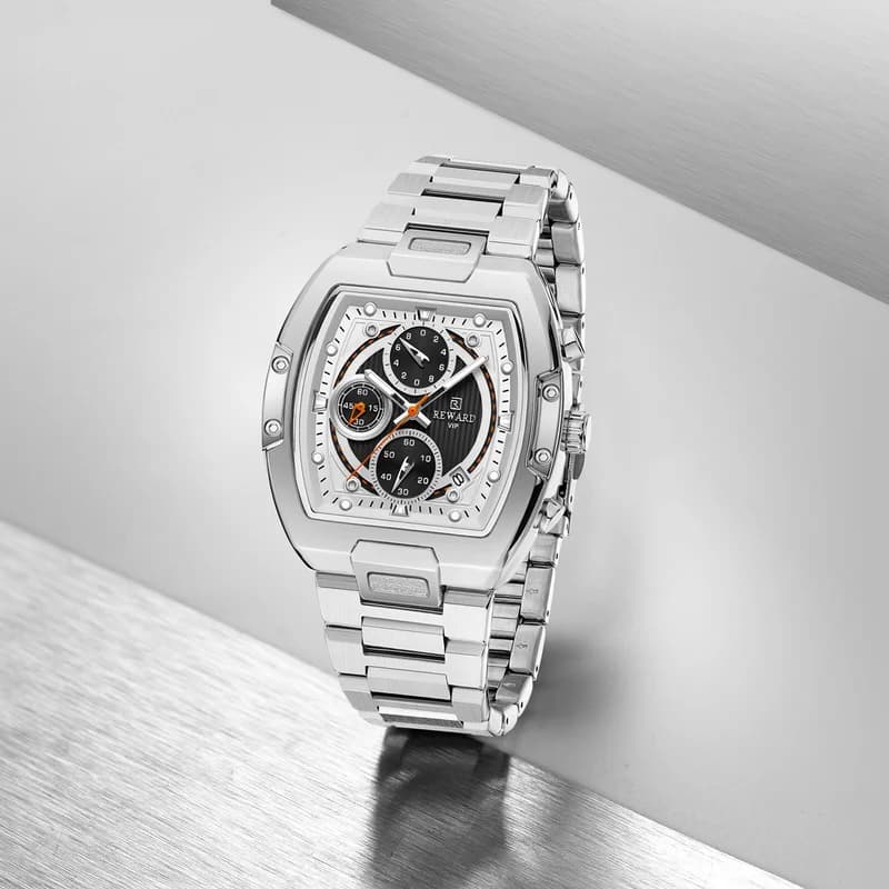 Reward RD812264M Silver Bracelet Black Face- Chronograph