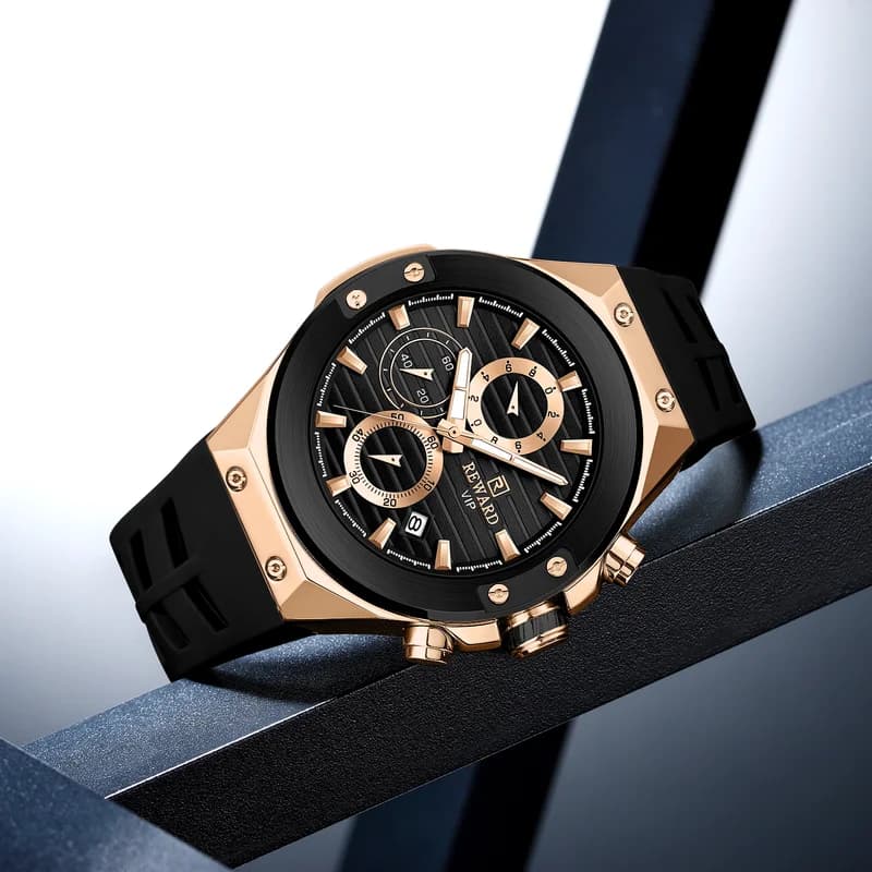 Reward RD834164M Rose Gold Case Black Strap Black Face- Chronograph