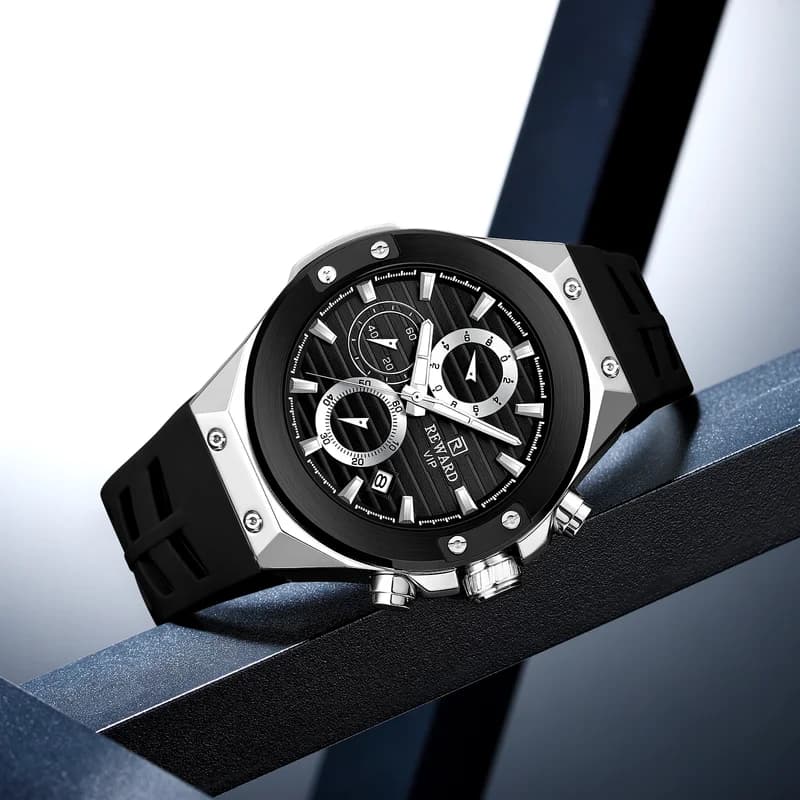Reward RD834164M Silver Case Black Strap Black Face- Chronograph