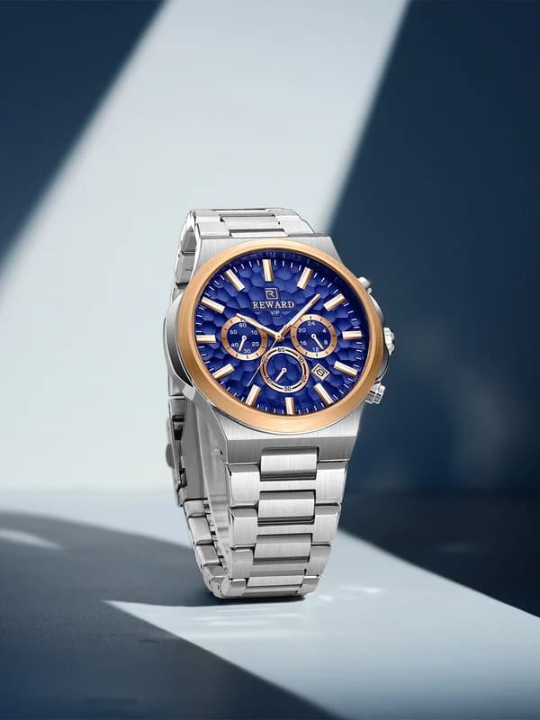Reward RD813050M Silver Bracelet Blue Face Rose Gold Bezel- Chronograph