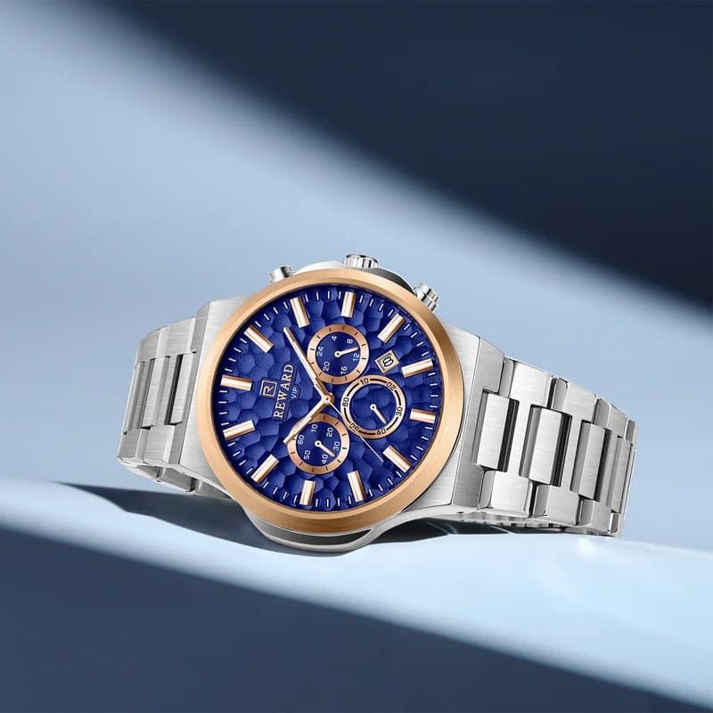 Reward RD813050M Silver Bracelet Blue Face Rose Gold Bezel- Chronograph – view 2