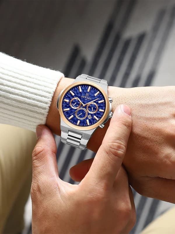 Reward RD813050M Silver Bracelet Blue Face Rose Gold Bezel- Chronograph – view 3