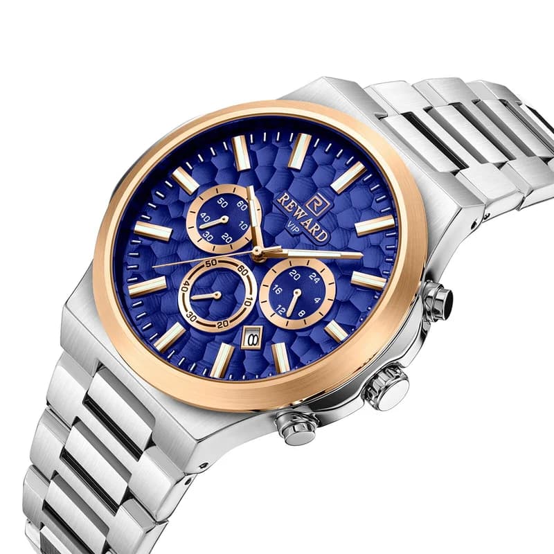 Reward RD813050M Silver Bracelet Blue Face Rose Gold Bezel- Chronograph – view 4