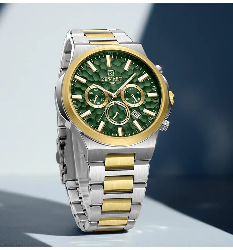 Reward RD813050M Two-Tone Bracelet Green Face- Chronograph
