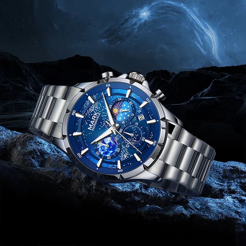 Fairwhale FW-5870 Astrix Silver Bracelet Blue Face- Chronograph