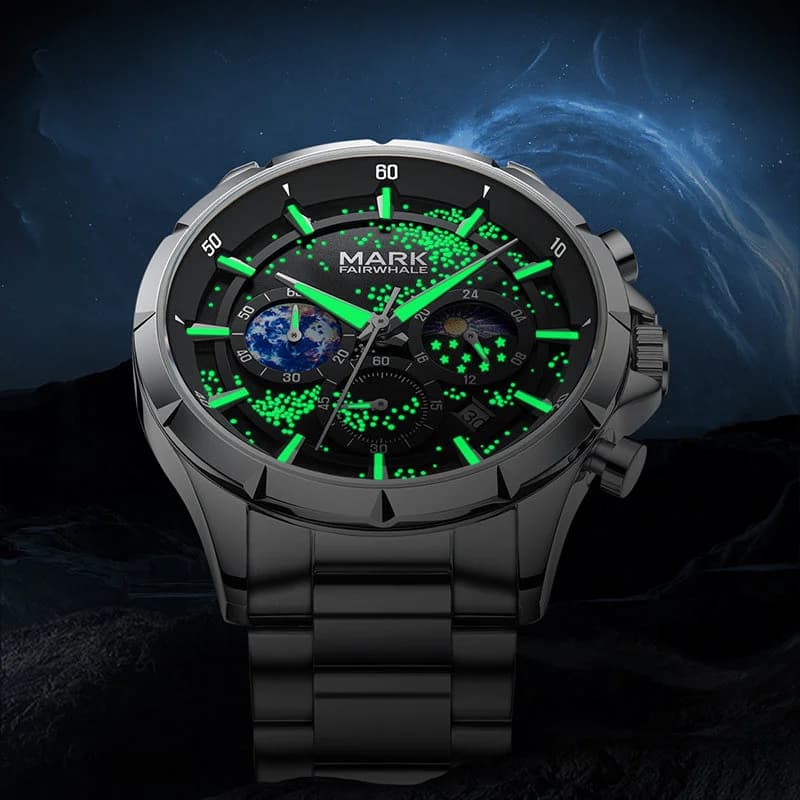 Fairwhale FW-5870 Astrix Silver Bracelet Black Face- Chronograph – view 5