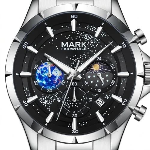 Fairwhale FW-5870 Astrix Silver Bracelet Black Face- Chronograph – view 2