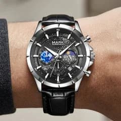 Fairwhale FW-5870 Lunavor Black Leather Strap Black Face- Moon Phase Chronograph