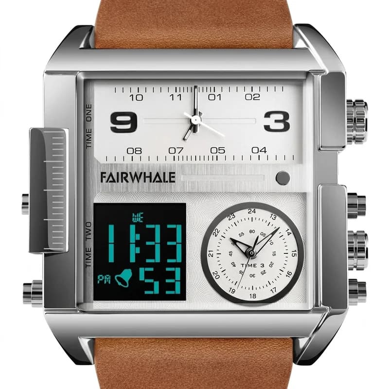 Fairwhale FW-4270 Militrax Brown Leather Strap Silver Face- Chronograph – view 2